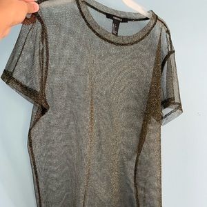 Sheer t shirt metallic gold & black
